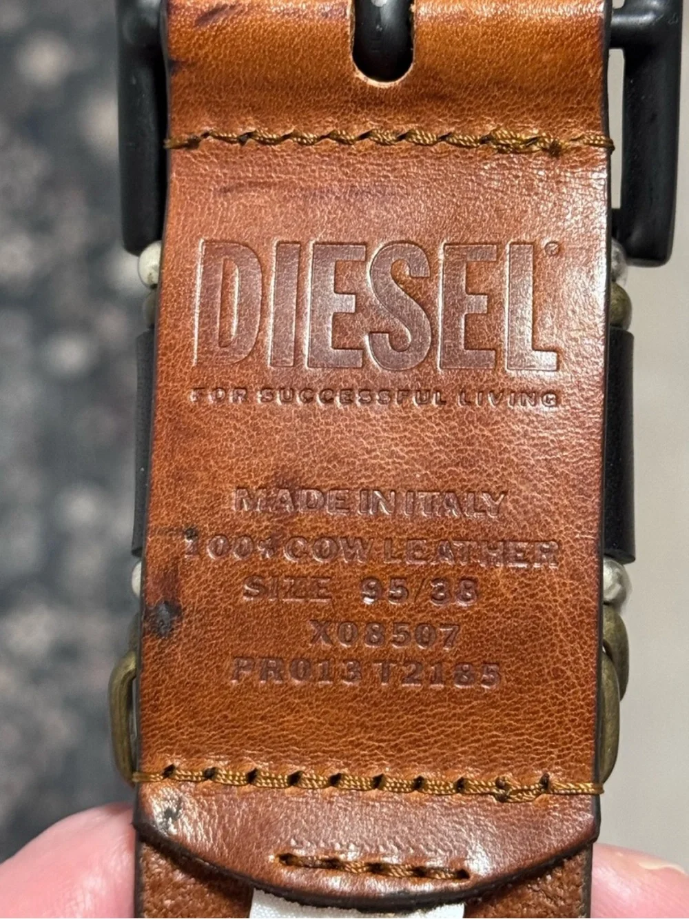DIESEL Caramel Tan Cowhide Leather Belt TriTone Buckle US38 EU95